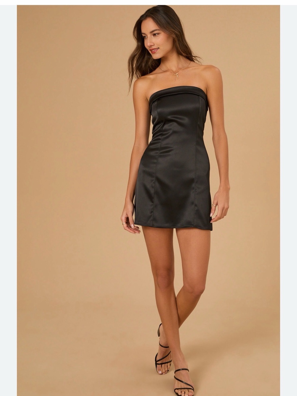 Altar’d State Strapless Black Satin Mini Dress